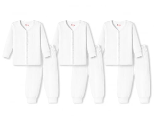 Image of TIXY Baby Thermal Wear Set Pack of 3 for Boys & Girls | Full Sleeve Cotton Rich Winter Innerwear Top & Bottom Set | Soft Warm Ribbed Thermals for Infants & Toddlers