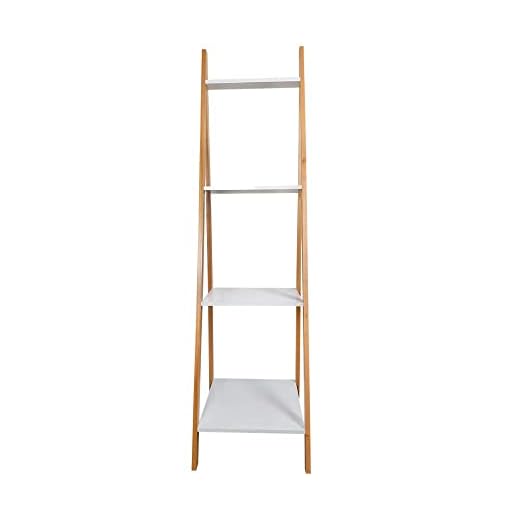 Estante Escada em Madeira para Livros Decoração com Prateleiras Brancas para Quarto Sala