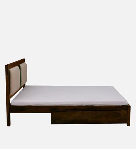 Image of EXCEL International Cross Pettern Design Solid Sheesham Wood Queen Size Bed with Drawer Storage | Double Bed with Box Storage & Upholstered Cushined Headboard for Bedroom | Rosewood, Provincial Teak