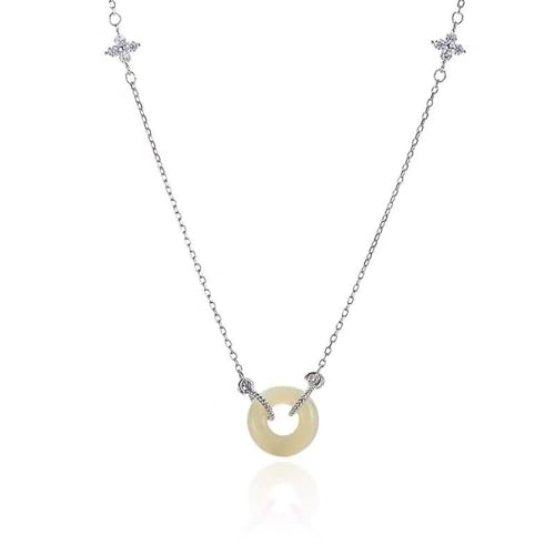 Collier en argent sterling 925 de haute qualité avec médaille ronde en jade Hetian précieux