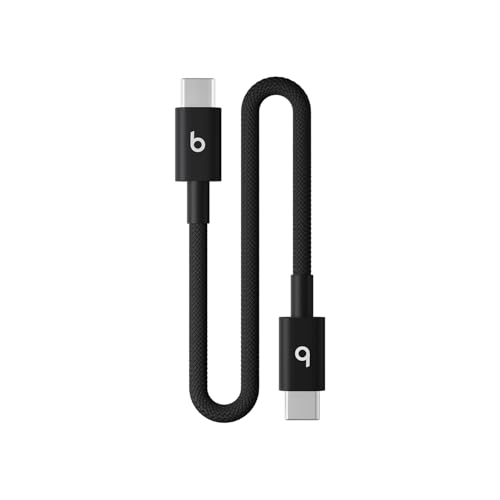 Beats USB-C to USB-C Woven Short Cable Fast Charging Durable/Tangle-Free Compatible Charger for Apple & Android Devices (20 cm, 8 in) - Bolt Black