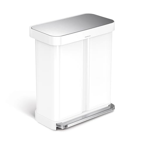 simplehuman 58L Liner Rim Rectangular Recycler, 24L+ 34L, White