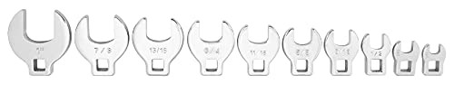 Performance Tool W453 10-Piece SAE Open End Crowfoot Wrench Set, Silver, 10pc 3/8" Dr SAE Open End Crowfoot Wrench Set