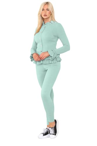 Survêtement péplum à boutons dorés chic et manches longues menthe - 2