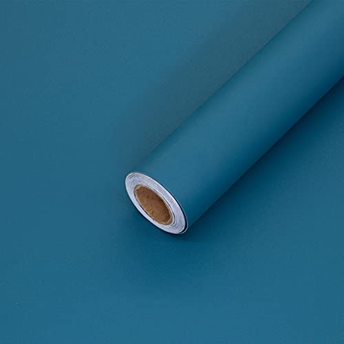 Papier Adhésif pour Meuble Bleu 40 cm x 300 cm Mat Film Adhésif Décoratif pour Meuble Imperméable PVC Papier Peint Auto-Adhésif pour Cuisine Salle Murs Armoires Stickers Meubles