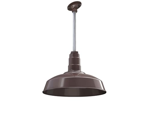 Image of Steel Lighting Co. Carson Barn Light | Ceiling Mounted Pendant | 16 inch Dome | 12 inch Sloped Stem | Industrial Style Steel Light Made in America | Dark Bronze Exterior /Dark Bronze Interior