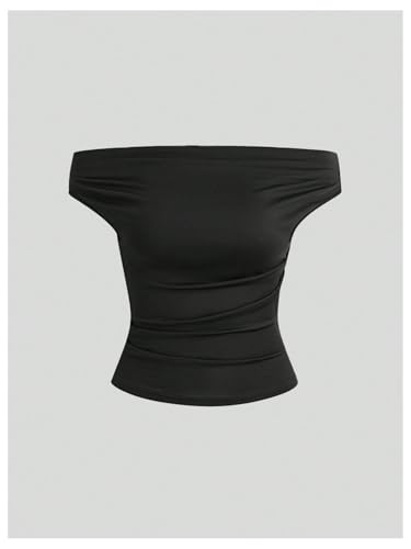 SOLY HUX Women's 3 Piece T Shirt Off The Shoulder Ruched Tee Short Sleeve Fitted Summer Tops3