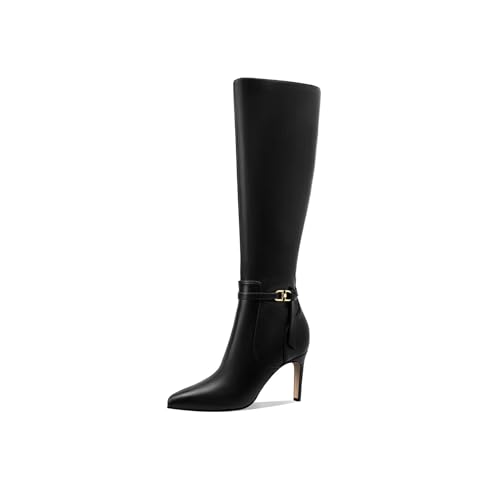 Image of Women's Knee High Boots Women Mid Heel Pointed Toe Tall Boots for Women High Heel Side Zipper with Buckle Bow Knots Long Boots for Fall Winter for Fall Winter