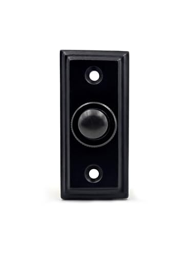 A29 Black Powder Coated Wired Doorbell Button 2 1/2 x 1 1/8 Vintage Style Cast Iron Construction with Recess Mount Antique Finish Fits Two-Wire Systems Weather Resistant Easy Install