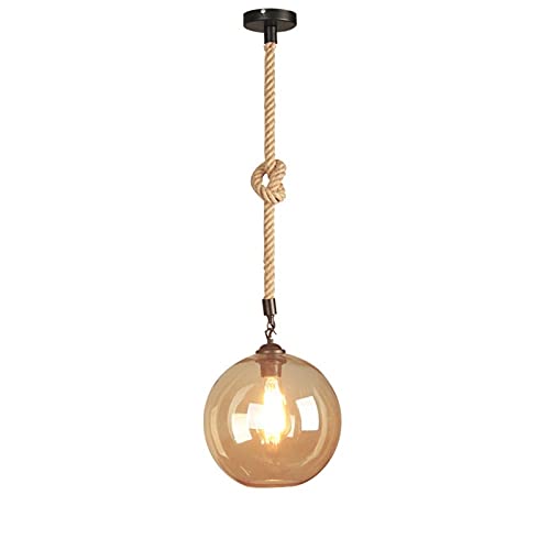 Luz de Colgante de Vidrio Acabado de Metal Vintage Bola Amber Redonda Bola Redonda Lámpara Colgante de Techo de Techo de Comedor de Loft