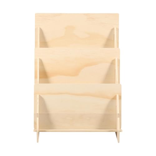 CoudarTitie 3 段木製カード ディスプレイ スタンド、デスク ストレージ シェルフ、写真パンフレット ホルダー、ヘア クリップ。