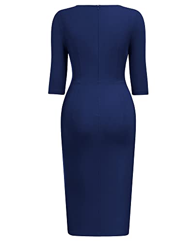 AISIZE Women's Classic V Neck 3/4 Sleeve Work Business Dress3