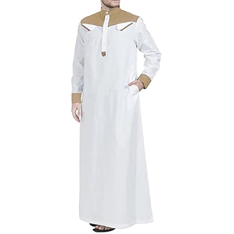Darabun Mens Kaftan Robe Muslim Ethnic Thobe Saudi Arab Jubba Dubai Islamic Robes Men Casual Loose Dressing Gown Housecoat, Khaki,4XL Cover