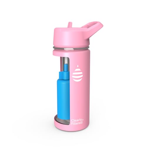 Clearly Filtered Water Bottle | Removes 220+ Contaminants, Double-Wall Insulated Stainless Steel, BPA/BPS Free, Phthalate Free, Filters Flouride Lead Chlorine (16oz, Bubble Gum)