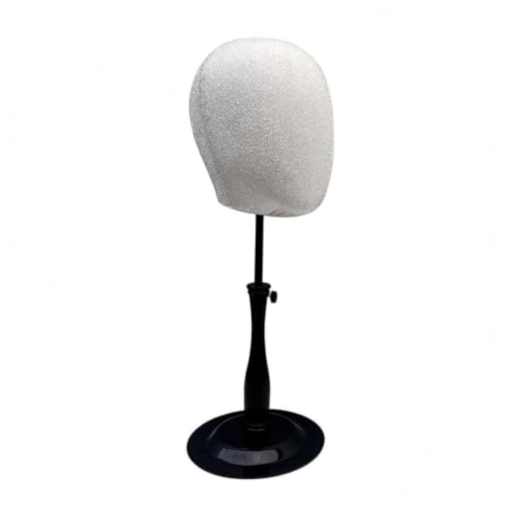 Adjustable Hair Display Stand with Round Iron Base, White