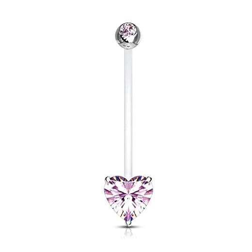 Paula & Fritz® Ab-navelpiercing graviditetspiercing zirkonia bio flexibel stav 316 l kirurgiskt stål kula sten mage piercing navel hjärta e Bioflex, colore: rosa, cod. NPG-1015-P