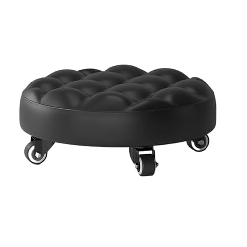 ZTZTZ Taburete de Cuero con Ruedas, Taburete pequeño extraíble for el hogar, Taburete Redondo con Ruedas for Fitness en casa y Deporte.(B Bread Black)