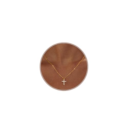 Zeffy Cross Necklace for Women,18K Gold/Silver Plated Tiny Cubic Zirconia Cross Pendant Necklace for Women Simple Layered Cross Necklaces for Women