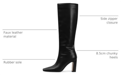 Lovee Cosee Knee High Boots Women Square Toe Chunky Heel Classic Tall Boots | 3.34inch Heels with Side Zipper,Fashion Trendy City Walking Heeled Boots ,Long Dress Boots for Women,Office Work Boot — view 3
