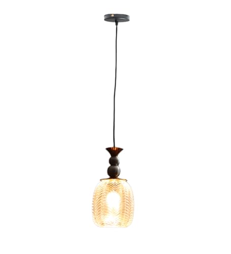 Image of ELIANTE Auris Modern Glass Hanging Light for Living Room & Dining Area | Metal Ceiling Lamp with Elegant Glass Shade | 3 Years Warranty | Free Bulb
