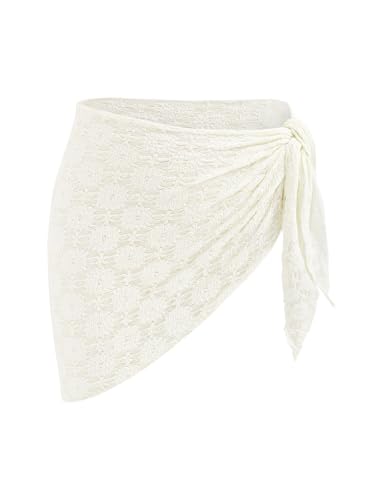 Image of ZAFUL Sarong Coverups for Women Beach Vacation Fishnet See Thru Tie Side Bathing Suit Cover Up Mini Skirt
