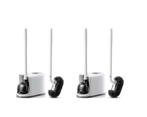 Image of HAMITOR Toilet Plunger and Brush Set for Bathroom Cleaning with Extented Handle - Heavy Duty Toilet Plunger Combo Accessories with Caddy Stand Holder for Small Space - White,2 Sets