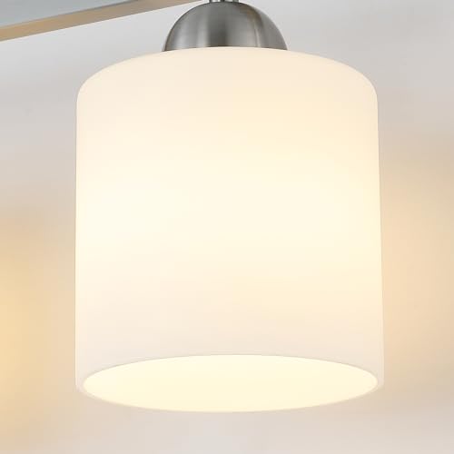 Image of Mecgirn Stainless Steel Milk Glass Vanity Lights for Bathroom, 4 Light Brushed Nickel Bathroom Light Fixtures Over Mirror, Ceramic E26 Sockets Wall Mounted