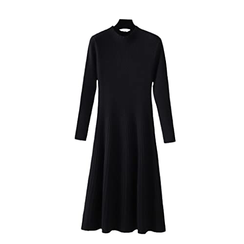 Robe longue en tricot pour vos sorties d'hiver en coupe trapèze noire chaude