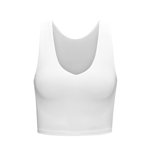 Crop Top Mujer Cuello Tank Top sin Mangas Verano Tops Slim Fit Sport Crop Tops Corsé Top Basic Shirt Camisola Fitness Cosas, Blanco, L
