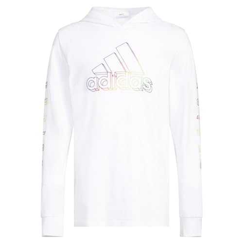 adidas Boys' Long Sleeve Cotton Logo Hooded T-Shirt, White, Small - Main Image