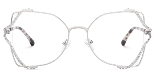 Image of Zeelool Metal Butterfly Glasses Classic Eyewear for Women Blue Light Blocking Glasses Anti Eyestrain Glasses ZJGM610701-03 Silver