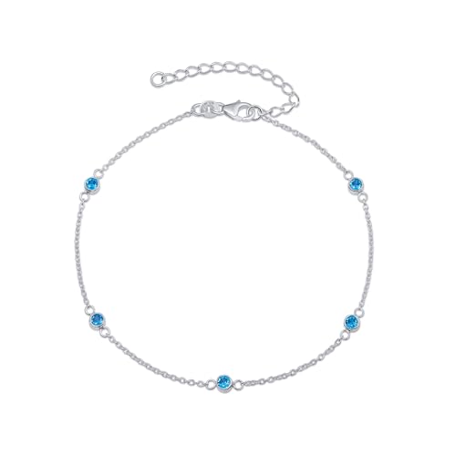 Image of Amberta Italian Sterling Silver Anklet for Women 925 | Adjustable Ankle Bracelets for Women Beaded Heart Summer Jewellery