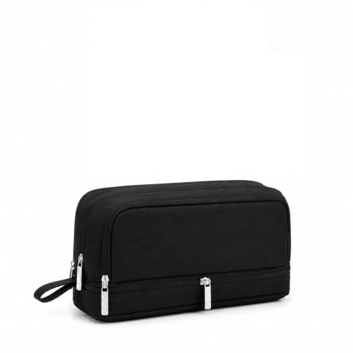 Image of Multi-Compartment Travel Makeup Organizer Bag for Women, Large Capacity Cosmetic Pouch with Multiple Zipper Compartments, Makeup Brush Holder & Mesh Pocket, Portable Toiletry Storage Bag - Black