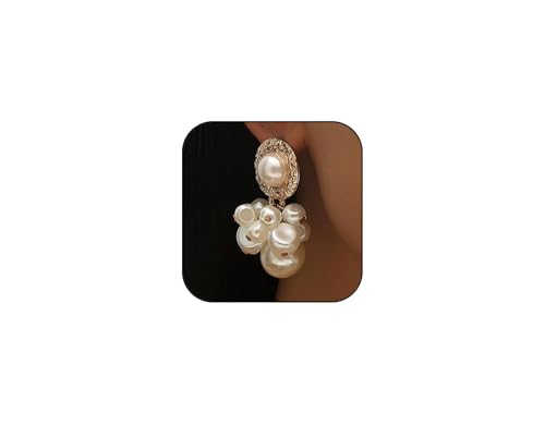 Chunky Geometric Cluster Pearls Drop Earrings, Baroque White Red Big Pearl Dangle Statement Earrings Trendy Exaggerated Pearls Jewelry for Women