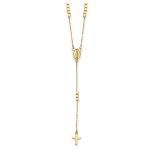 Rosario de oro de 14 quilates, medalla milagrosa de 6 mm y cruz religiosa, collar de gota en Y, regalo de joyería para mujer, 46 cm, Metal, Piedras facetadas