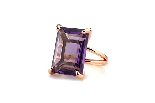 Bague Améthyste En Or Rose 14k - Bagues De Pierres De Naissance Taillées En Émeraude - Bagues Violettes Élégantes Pour Femmes - Cadeau Et Bijou De Mode...