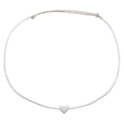 Selfmade Jewelry Herz Fusskettchen aus Makrameeband mit Herzchen in Silber Größenverstellbar Fusskette Fussband Inkl. Schmucksäckchen (Beige)