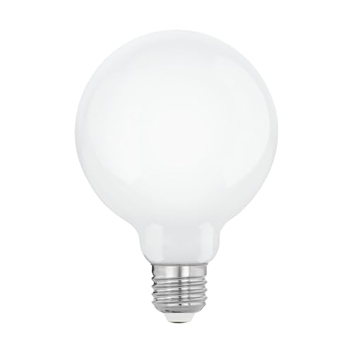 Eglo Lampe LED E27 dimmable, ampoule globe en verre opaque, 7,5 watts (correspond à 60 watts), 806 lumens, blanc chaud, 2700 Kelvin, blanc opale, G95, Ø 9,5...