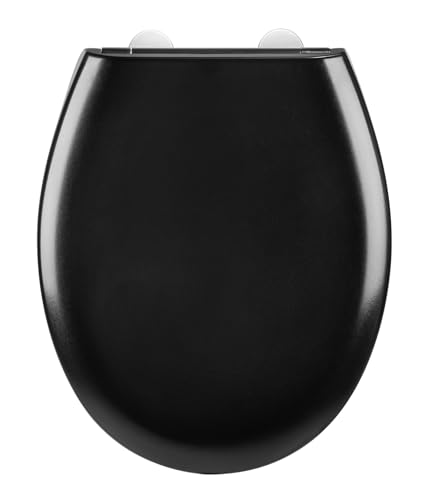 WENKO WC-Sitz Mod. Rieti Absenkautomatik Easy Close Duroplast kratzfest strapazierfähig Fix-Clip Edelstahl Wandpuffer 37x44,5 cm schwarz