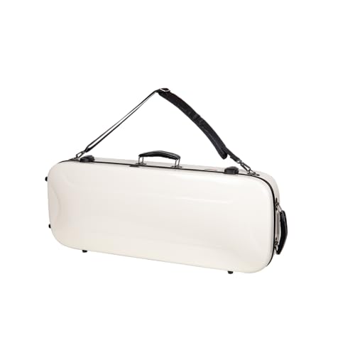 Image of Crossrock Fiberglass Mandolin Case - Oblong for A & F-Style (Universal Fit) | Milky White Gloss, Forest Green Velvet, TSA Lock, Hygrometer, Backpack Straps - Pro Travel Series