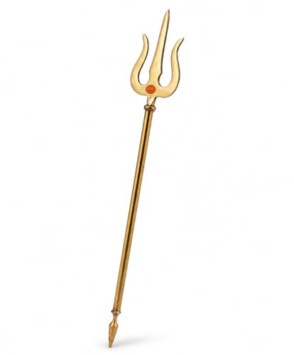 Image of ALODIE - Brass Trishul on Stand | Shiva's | Mahadev's Energized Brass Pooja Trishul with Stand for Pooja Room | Decorative Showpiece Figurine | Items for Room (3.8Wx18.5H INCHES)
