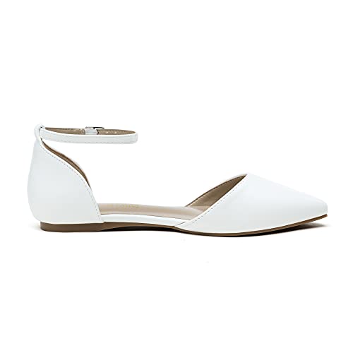 DREAM PAIRS Women's Flapointed-New White Pu D'Orsay Ballet Flats Shoes - 9 M US