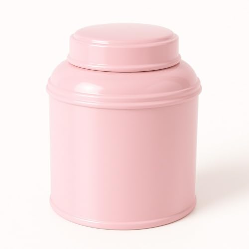 Kyosei Tea Boîte à thé rose clair empilable 80–100 g – Fer blanc qualité alimentaire | Double couvercle hermétique | Fabriquée en France | Boîte ronde durable pour thé, infusion, épices
