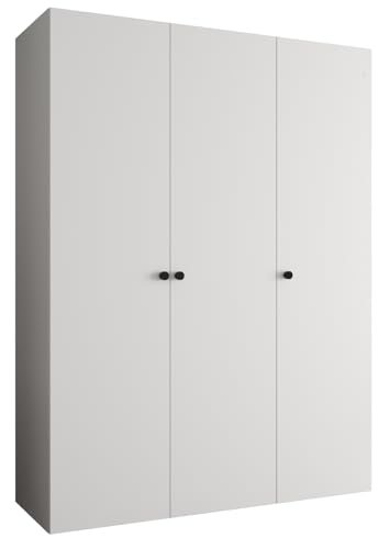 ABIKSMEBLE - Armario para Ropa - 150 x 202 x 52 cm - Armario con Barra, 3 Puertas - para Dormitorio, Pasillo - Andrew, Blanco, Tirador Negro
