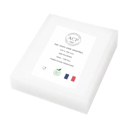 Sacs sous Vide alimentaire gaufrés 15X25, pour Tout Type d'appareil de Mise sous Vide,Ultra resistant fabrication française 100 Unités transparent, sans BPA.