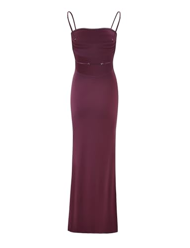 VANCOL Women's Cutout Backless Maxi Dress Sexy Sleeveless Tight Slip Spaghetti Strap Long Dresses Violet