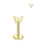 FANSING Piercing de acero quirúrgico 316L para labret sin rosca, parte superior de mariposa, 18 Gauge 6mm, Metal, Sin piedra preciosa