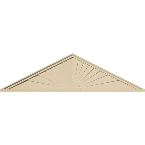 66"W x 17-1/2"H x 2"P (Pitch 6/12) Peaked Cap Sunburst Signature Urethane Pediment, Primed Tan