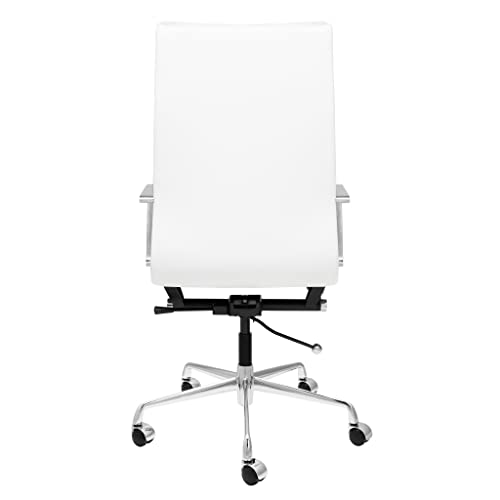 Laura Davidson Furniture Lexi Ii Tall Back Padded Modern Chair For Office With Cushion Availability, Aluminum Arms, Made Of Faux Leather, White #TOP4