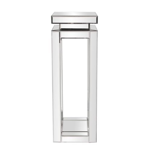 Image of Howard Elliott Large Silver Mirrored Pedestal Accent Table for Home Decoration, Mirrored Finish Design End Table for Bedroom, Entryway or for Any Room, 12 x 12 x 36 inches